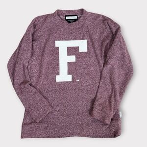 WOOLLY THREADS Pullover Sweater Maroon White F Logo Long Sleeve Size L Made USA